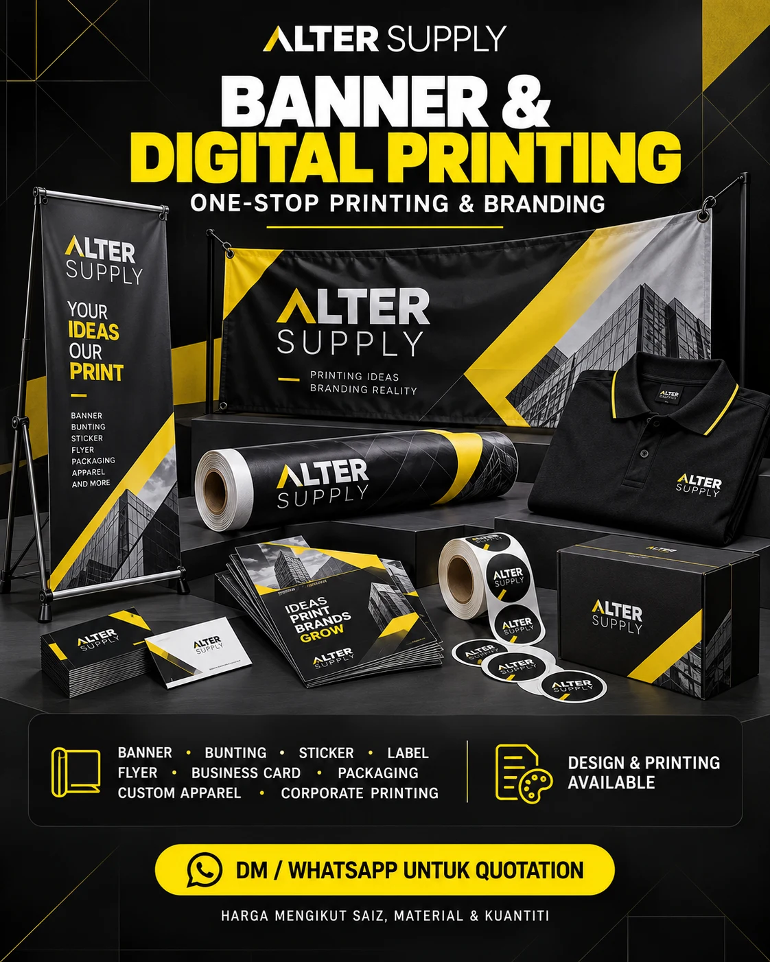 Design poster promosi banner dan digital printing ALTER SUPPLY yang diberikan oleh pemilik